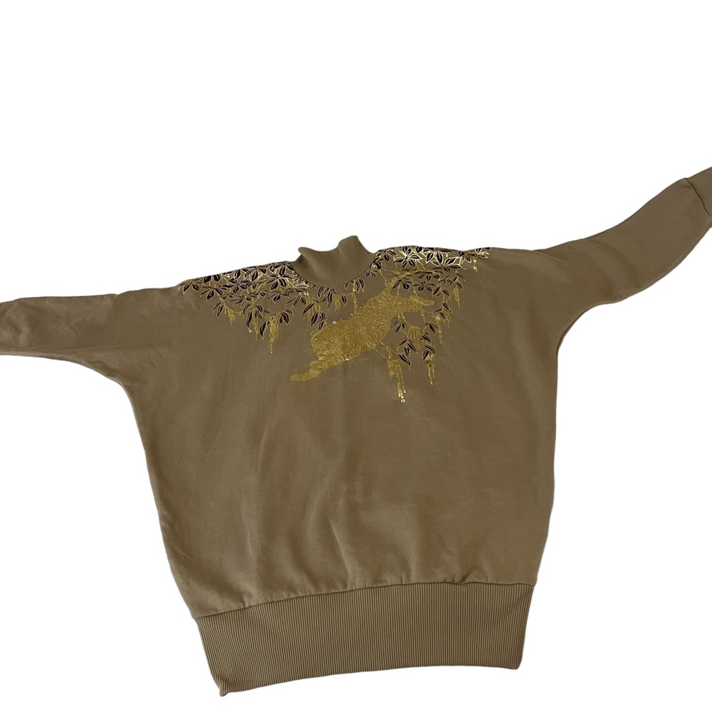 Michel‎ Adam leopard print, mock neck, dolman sleeves pullover sweater - Picture 7 of 12